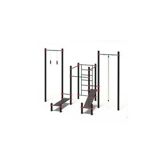 Воркаут комплекс: турник-3, канат, кольца, стенка, пресс-скамья-2 Д-108 AVW023 фотографии