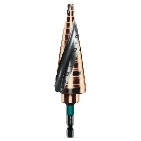 сверло ступенчатое KRAFTOOL COBALT 6-30мм 13 ступеней, азотирование, винтовая спираль [29691-6-30-13] фотографии