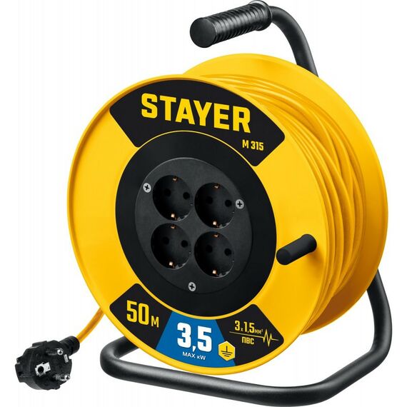 Силовой удлинитель на катушке STAYER M-315 ПВС, 3 х 1.5 мм2, 50 м, 3500 Вт [55078-50] фотографии