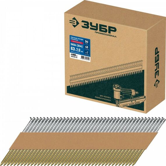 Реечные гвозди рифленые Зубр SN34 (D34) 63 х 2.8 мм оцинкованные, 4000 шт [305399-63] фотографии