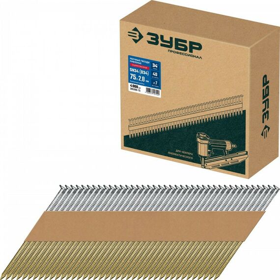 Реечные гвозди рифленые Зубр SN34 (D34) 75 х 2.8 мм оцинкованные, 4000 шт [305399-75] фотографии