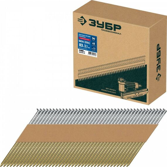 Реечные гвозди рифленые Зубр SN34 (D34) 83 х 3.1 мм оцинкованные, 3000 шт [305399-83] фотографии