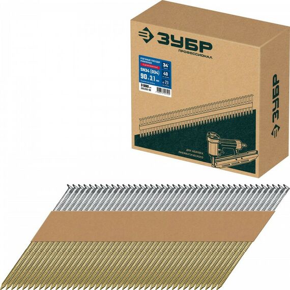Реечные гвозди рифленые Зубр SN34 (D34) 90 х 3.1 мм оцинкованные, 3000 шт [305399-90] фотографии