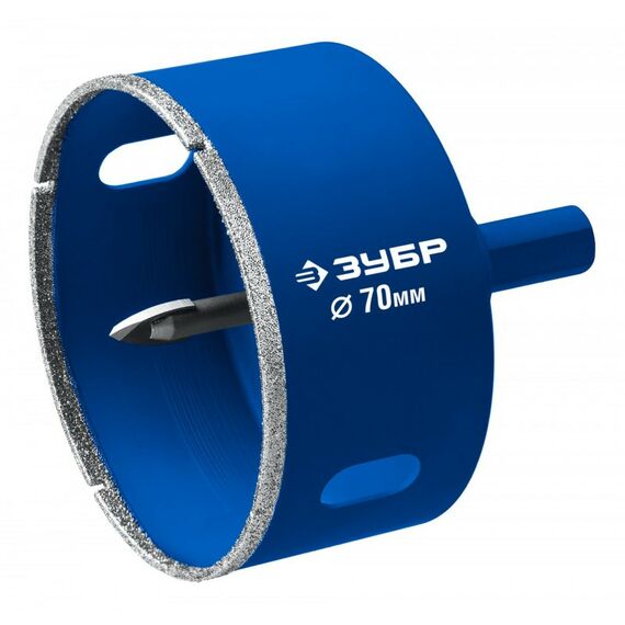 Алмазная коронка Зубр АГК d 70 мм центр. сверло, трехгр. хвост, Р60 [29850-70] фотографии