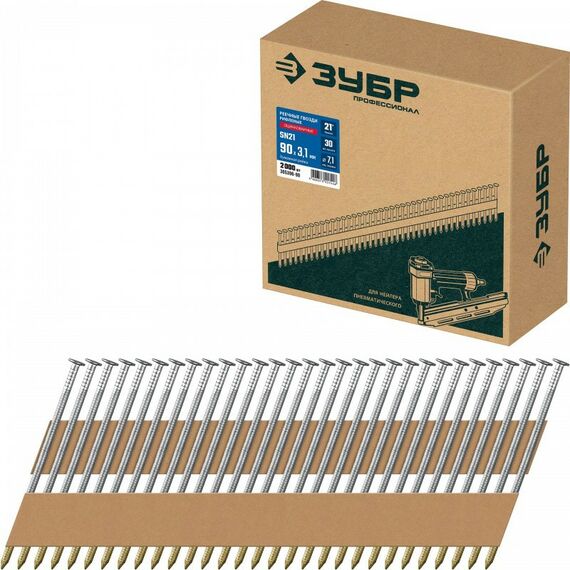 Реечные гвозди рифленые оцинкованные Зубр SN21 90 х 3.1 мм 2010 шт [305396-90] фотографии