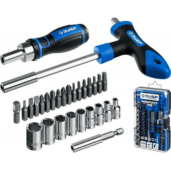 Реверсивная отвёртка с насадками Зубр Профессионал Компакт-Т29 29 предметов [25168-H29] фотографии