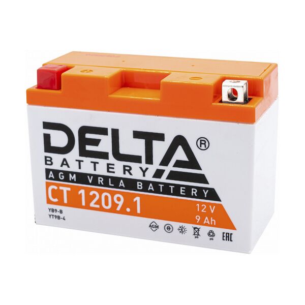 Стартерный мото аккумулятор Delta CT 1209.1 12В, 9Ач, Болт + гайка 6 мм, ДхШхВ: 151х71х107(112)мм, вес 2.65кг [3401010030012] фотографии