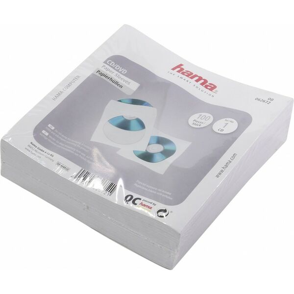 Конверты для CD/DVD Hama H-62672 бумажные с прозрачным окошком 100 шт. белый фотографии