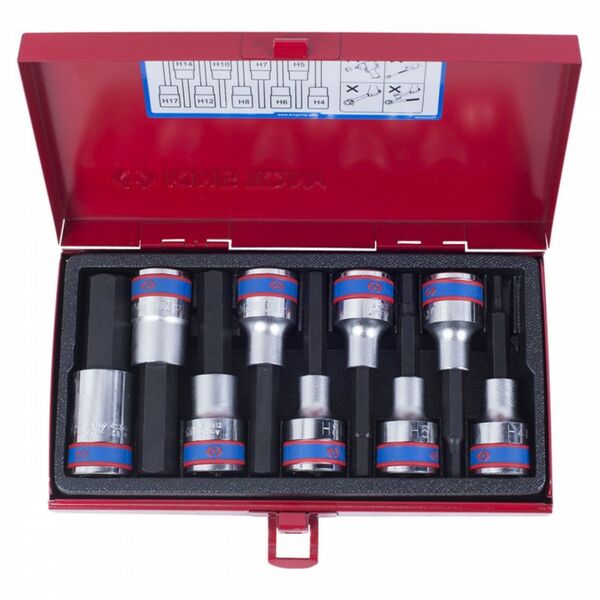 Набор торцевых насадок King Tony 4120PR 1/2", Hex, 4-17 мм, L = 80 мм, 9 предметов фотографии
