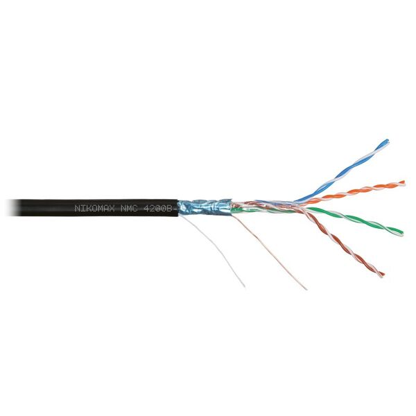 Кабель Nikomax NMC 4200B-BK F/UTP 4 пары, Кат.5e (Класс D), тест по ISO/IEC, 100МГц, одножильный, BC (чистая медь), 24AWG (0,51мм), полиэтилен, внешний, черный, 305м фотографии