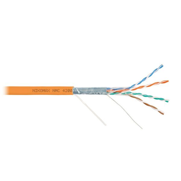 Кабель Nikomax NMC 4200C-OR F/UTP 4 пары, Кат.5e (Класс D), тест по ISO/IEC, 100МГц, одножильный, BC (чистая медь), 24AWG (0,51мм), полимерный материал нг(А)-HF, внутренний, оранжевый, 305м фотографии