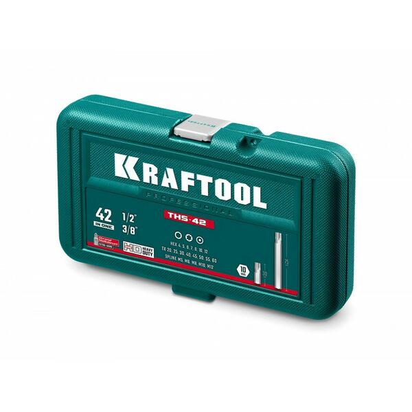 Набор специальных бит KRAFTOOL THS-42 42 шт (HEX, TX, SPLINE) хвостовик 10 мм под квадрат 1/2" [26554] фотографии