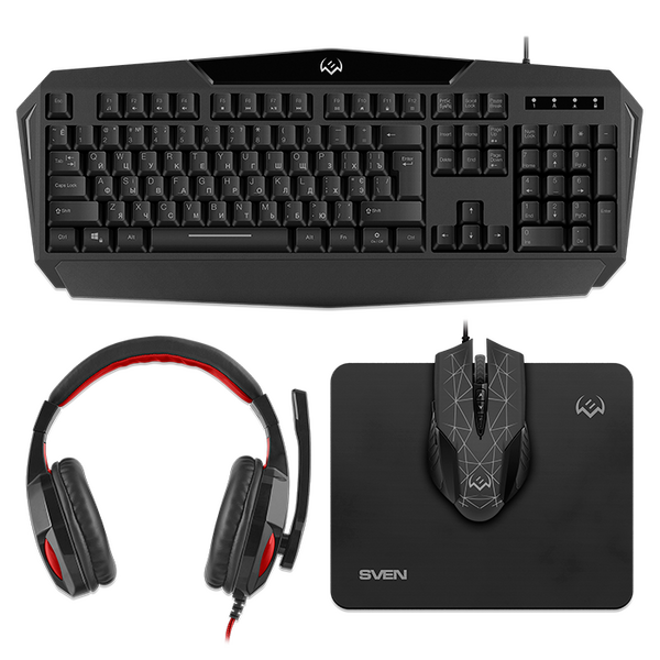 Игровой набор SVEN GS-4300 клавиатура + мышь + гарнитура + коврик, 104 кл.+12Fn, 8 смен. кл. (200-4800DPI) [SV-018382] фотографии