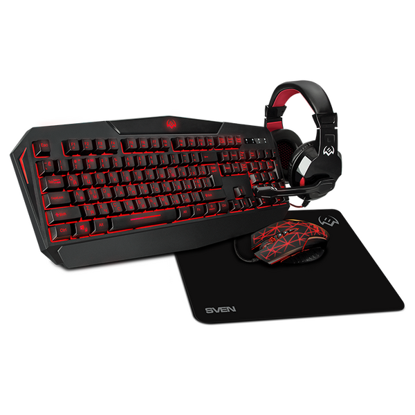 Игровой набор SVEN GS-4300 клавиатура + мышь + гарнитура + коврик, 104 кл.+12Fn, 8 смен. кл. (200-4800DPI) [SV-018382] фотографии
