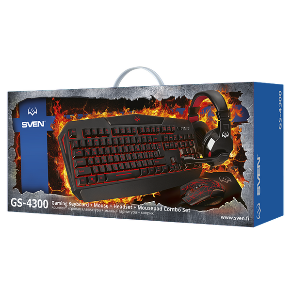 Игровой набор SVEN GS-4300 клавиатура + мышь + гарнитура + коврик, 104 кл.+12Fn, 8 смен. кл. (200-4800DPI) [SV-018382] фотографии