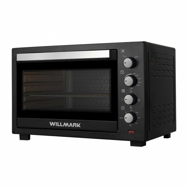 Духовка электрическая мини-печь WILLMARK WOC-805BL объем 80 л, внутренняя подсветка, таймер, конвекция, 4 линейных тэна, комплект: противень, решетка, держатель, черный фотографии