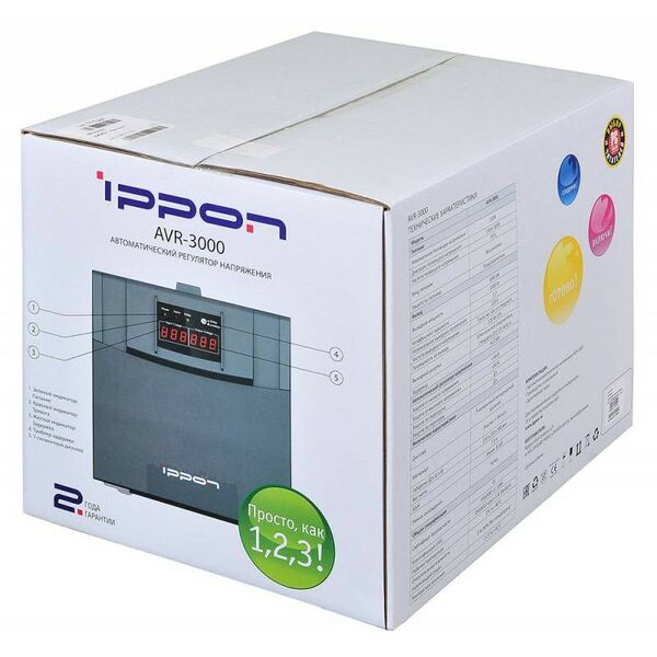 Стабилизаторы напряжения: Стабилизатор Ippon AVR-3000 Black вх.140 ~ 280V, 4 розетки евро.стандарт фотографии