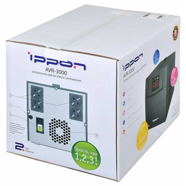 Стабилизаторы напряжения: Стабилизатор Ippon AVR-3000 Black вх.140 ~ 280V, 4 розетки евро.стандарт фотографии