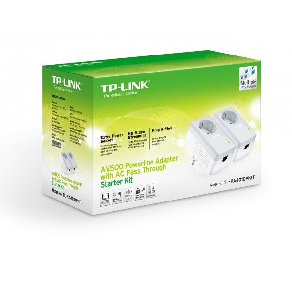 Адаптеры PoE, PowerLine: Комплект из 2-х адаптеров Powerline TP-Link TL-PA4010PKIT AV500 Nano Powerline Adapter Kit, 2 адаптера, 1UTP 10/100Mbps, Powerline 500Mbps фотографии