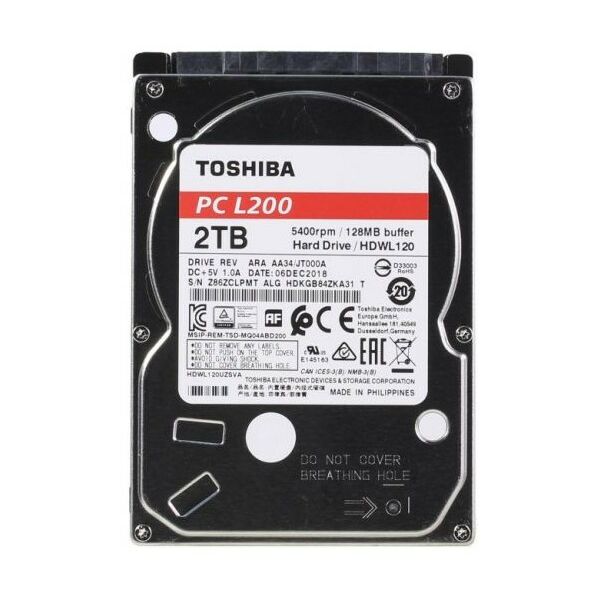 Жесткие диски для ноутбуков: Жёсткий диск Toshiba 2 Tb L200 SATA 6Gb/s HDD 2.5" 5400rpm 128Mb [HDWL120EZSTA] фотографии