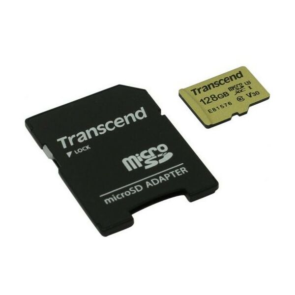 Secure Digital карты: Карта памяти Transcend microSDXC  128Gb UHS-I U3 V30 + microSD-->SD Adapter [TS128GUSD500S] фотографии