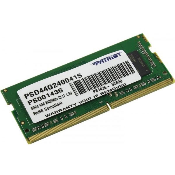 Память для ноутбуков: Модуль памяти Patriot PSD44G240041S DDR4 SODIMM 4Gb <PC4-19200> CL17 for NoteBook фотографии