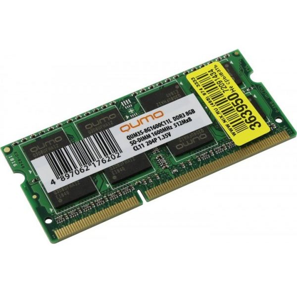 Память для ноутбуков: Модуль памяти QUMO 8Gb DDR3 SODIMM <PC3-12800> CL11 (for NoteBook) [QUM3S-8G1600C11L] фотографии