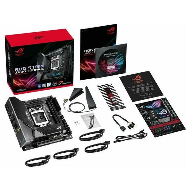 Материнские платы: Материнская плата Asus ROG STRIX Z490-I GAMING LGA1200 <Z490> PCI-E HDMI+DPGbLAN+WiFi SATA Mini-ITX 2DDR4 RTL фотографии