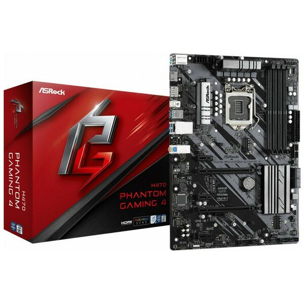 Материнские платы: Материнская плата ASRock H470 PHANTOM GAMING 4 LGA1200 <H470> 2xPCI-E HDMI+DP GbLAN SATA ATX 4DDR4 RTL фотографии