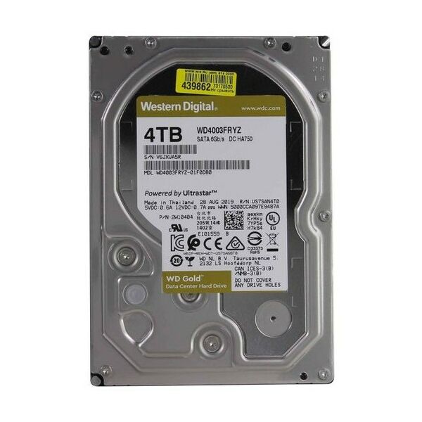 Жесткие диски: Жёсткий диск Western Digital 4 Tb Gold SATA 6Gb/s 3.5" 7200rpm 256Mb [WD4003FRYZ] фотографии