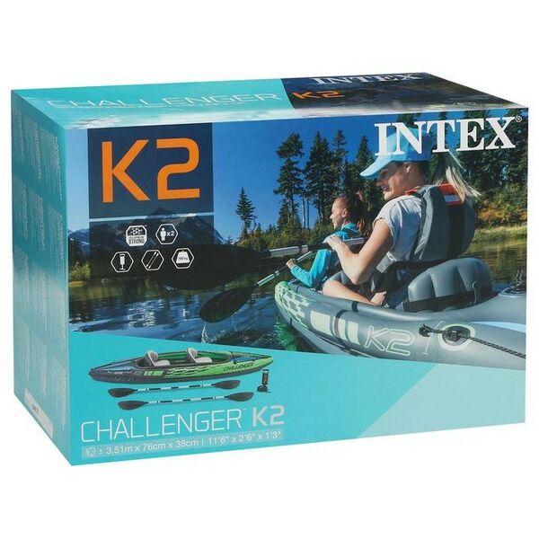 Лодки: Лодка Intex Challenger К2 2-местная, 351 х 76 х 38 см, алюминиевые вёсла 213 см, ручной насос, 2 сиденья, до 160 кг [68306NP] фотографии