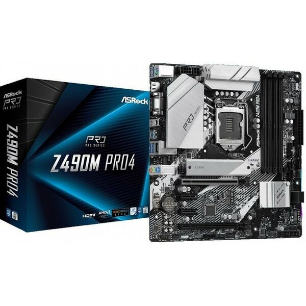 Материнские платы: Материнская плата ASRock Z490 PRO4 LGA1200 <Z490> 2xPCI-E Dsub+HDMI GbLAN SATA ATX 4DDR4 RTL фотографии