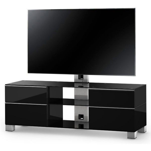Тумбы и стойки для телевизоров: Стойка под телевизор Sonorous MD 8340-B-INX-BLK max ТВ 50кг, 1300х1400х440мм (ВхШхГ),  черное стекло /  ножки стального цвета/ черные ящики фотографии