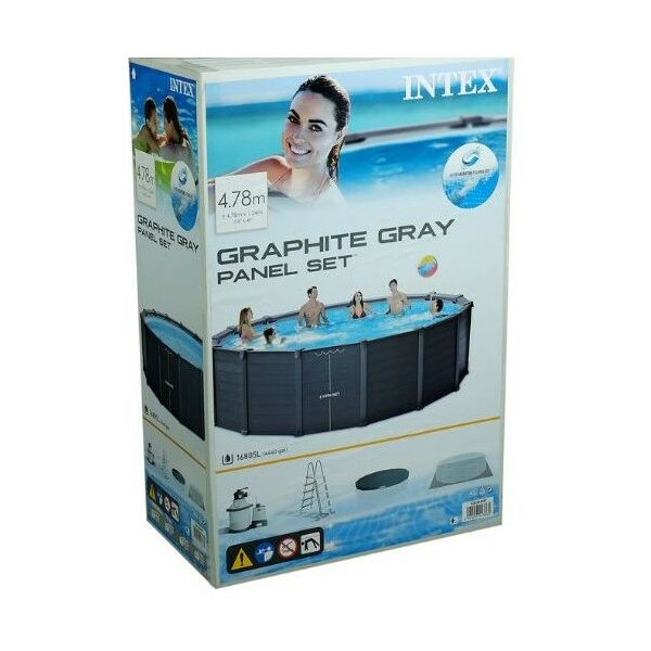 Бассейны: Бассейн каркасный Intex Graphite Gray 478х124 см песчаный фильтр насос лестница тент подстилка [26384] фотографии