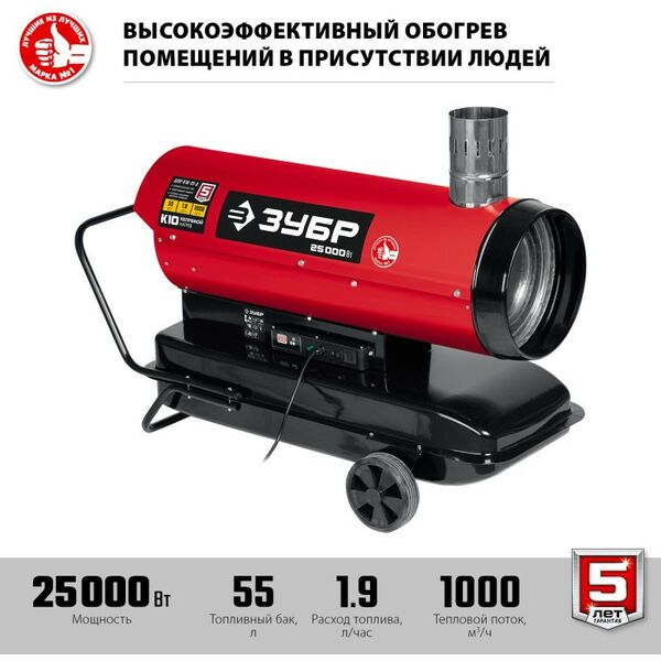 Купить Дизельная тепловая пушка Зубр ДПН-К10-25-Д 25 кВт, изображение 2 в интернет-магазине Irkshop.ru