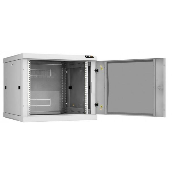 Шкафы и стойки: Настенный разборный шкаф TLK TWC-096060-R-G-GY 19", 9U, стеклянная дверь, Ш600хВ503хГ600мм, 2 пары монтажных направляющих, серый фотографии