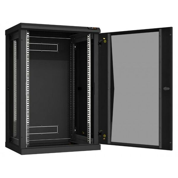 Шкафы и стойки: Настенный разборный шкаф TLK TWC-186045-R-G-BK 19", 18U, стеклянная дверь, Ш600хВ904хГ450мм, 2 пары монтажных направляющих, черный фотографии