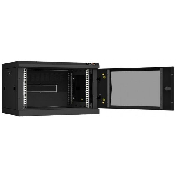 Шкафы и стойки: Настенный разборный шкаф TLK TWC-066045-R-G-BK 19", 6U, стеклянная дверь, Ш600хВ370хГ450мм, 2 пары монтажных направляющих, черный фотографии