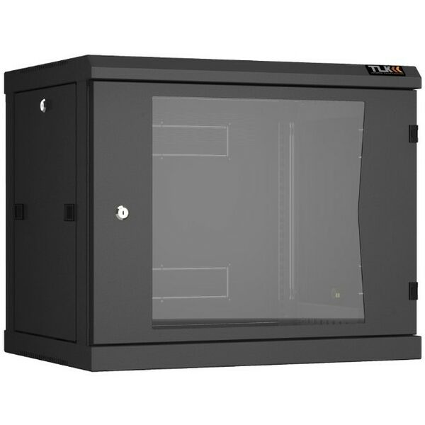 Шкафы и стойки: Настенный разборный шкаф TLK TWC-096045-R-G-BK 19", 9U, стеклянная дверь, Ш600хВ503хГ450мм, 2 пары монтажных направляющих, черный фотографии
