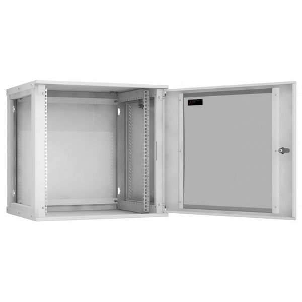 Шкафы и стойки: Настенный разборный шкаф TLK TWI-126045-R-G-GY 19", 12U, стеклянная дверь, Ш600хВ569хГ450мм, 1 пара монтажных направляющих, серый фотографии