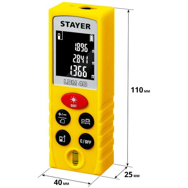 Дальномеры: Лазерный дальномер STAYER Professional LDM-40 дальность 40 м, 5 функций [34956] фотографии