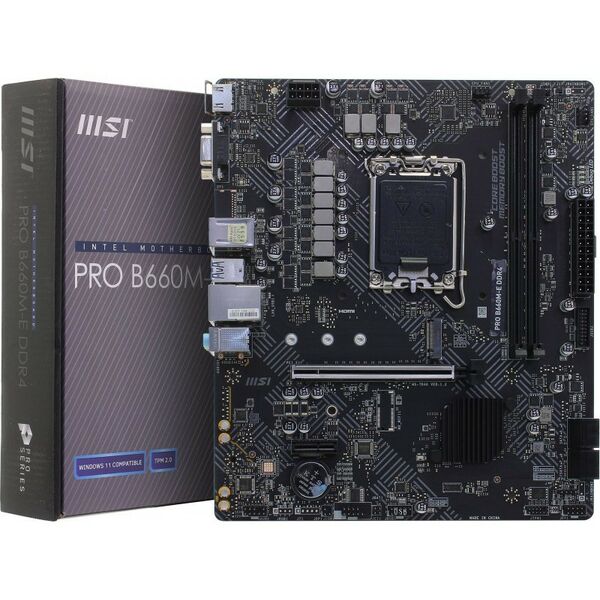 Материнские платы: Материнская плата MSI PRO B660M-E LGA1700 <B660> PCI-E Dsub+HDMI GbLANSATA MicroATX 2DDR4 RTL фотографии