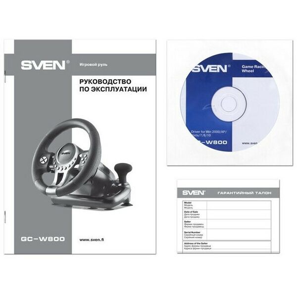 Рули и джойстики: Руль SVEN GC-W800 Black Vibration, рулевое колесо, педали, рычаг КПП, 12кн., PS3/PS4/ Xbox One/USB фотографии