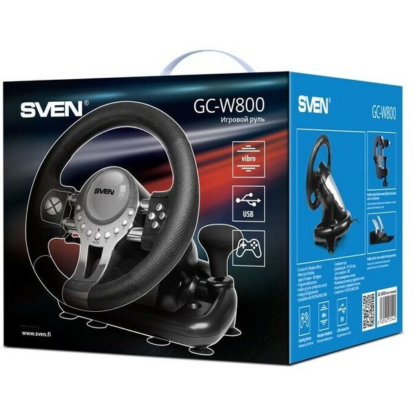 Рули и джойстики: Руль SVEN GC-W800 Black Vibration, рулевое колесо, педали, рычаг КПП, 12кн., PS3/PS4/ Xbox One/USB фотографии