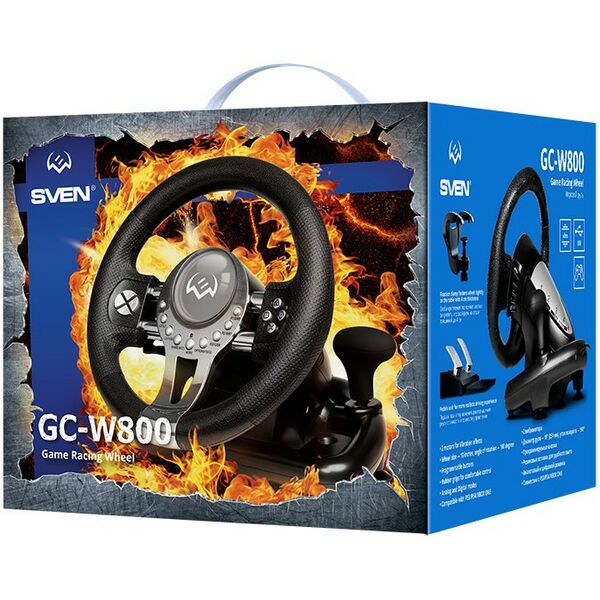 Рули и джойстики: Руль SVEN GC-W800 Black Vibration, рулевое колесо, педали, рычаг КПП, 12кн., PS3/PS4/ Xbox One/USB фотографии