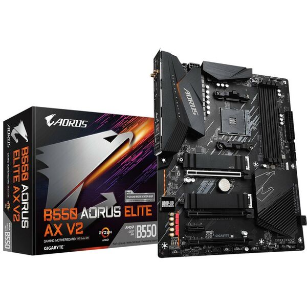 Материнские платы: Материнская плата GigaByte B550 AORUS ELITE AX V2 AM4 <B550> 3xPCI-E HDMI+DP 2.5GbLAN+WiFi+BT SATA RAID ATX 4DDR4 (RTL) фотографии