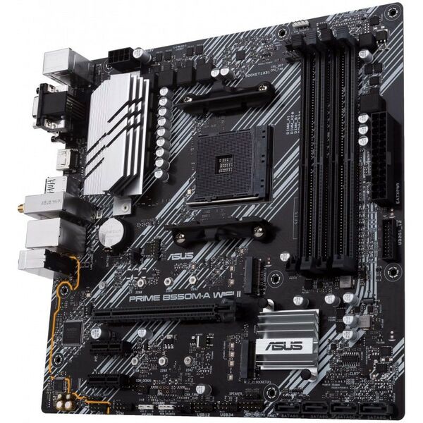 Материнские платы: Материнская плата Asus PRIME B550M-A WIFI II AM4 <B550> PCI-E Dsub+DVI+HDMIGbLAN+WiFi+BT SATA  MicroATX 4DDR4 (RTL) фотографии