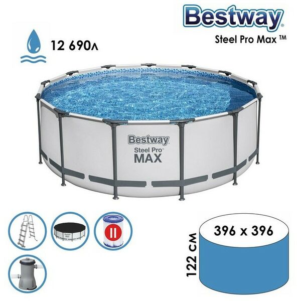 Бассейны: Бассейн каркасный Bestway Pool Set 396 х 122 см фильтр-насос, лестница, тент [5618W] фотографии