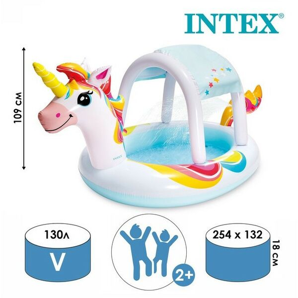 Бассейны: Бассейн надувной Intex «Единорожка» 254 x 132 x 109 см с навесом [58435NP] фотографии