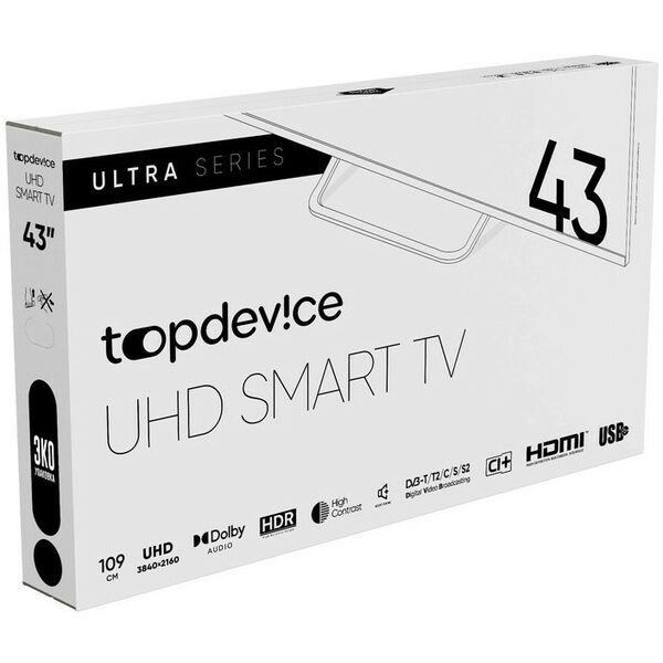 ЖК-телевизоры: Телевизор TopDevice TDTV43BS05U 43", 3840x2160, DVB-T2/C/S2, HDMI 3, USB 2, Smart TV, черный фотографии